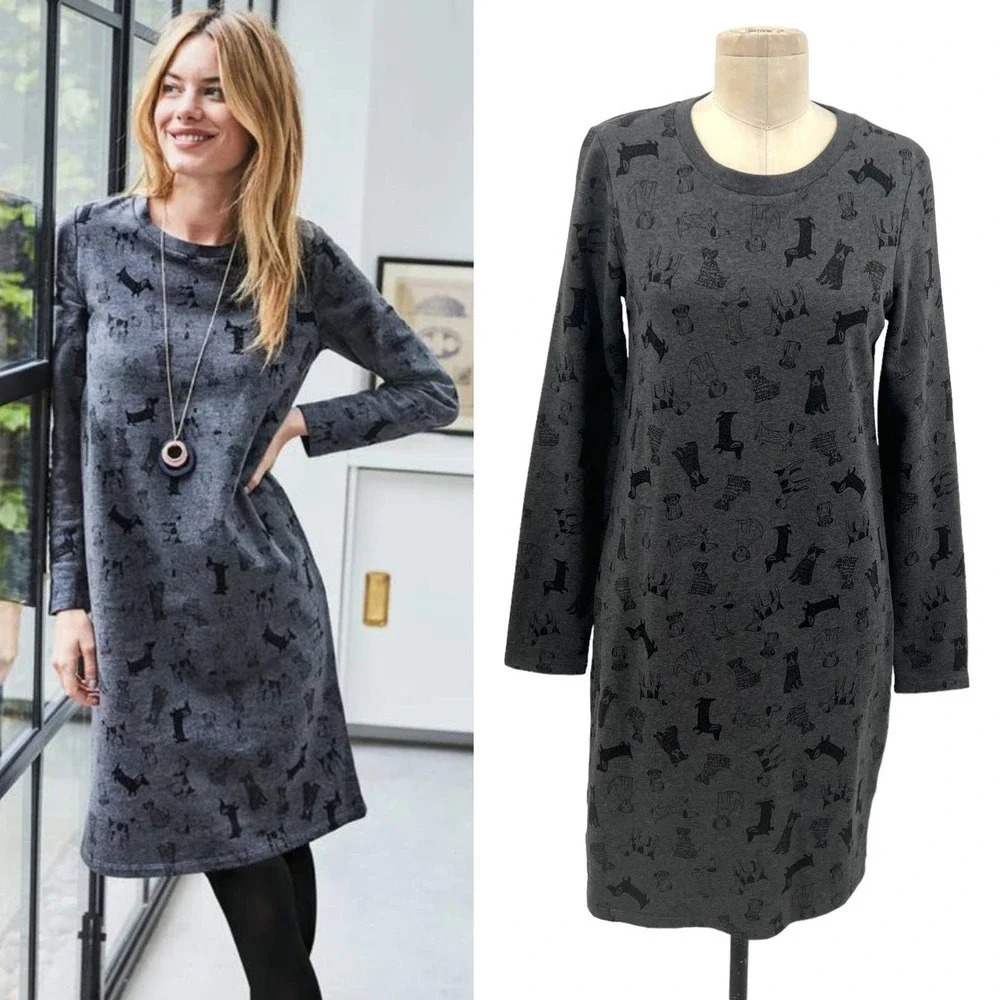 Gray Long-Sleeve Scoop Neck Casual Dress